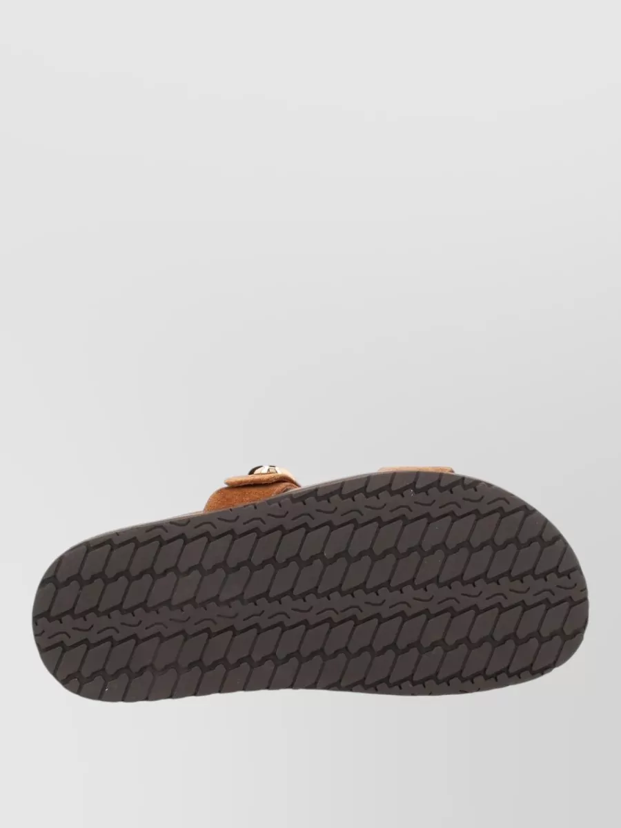 Tory Burch Suede Double Strap Flat Sole Slides In Brown