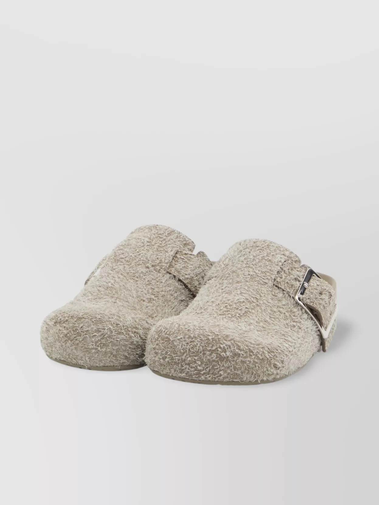 Loewe Brushed Suede Buckle Clogs With Rubber Sole In Neutral