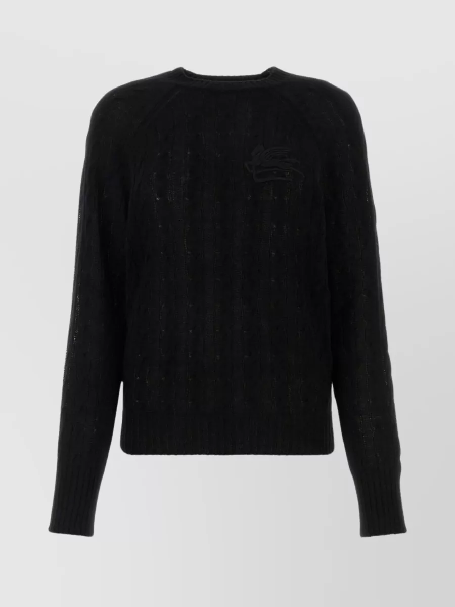 Shop Etro Ribbed Knit Crew-neck Sweater In Black