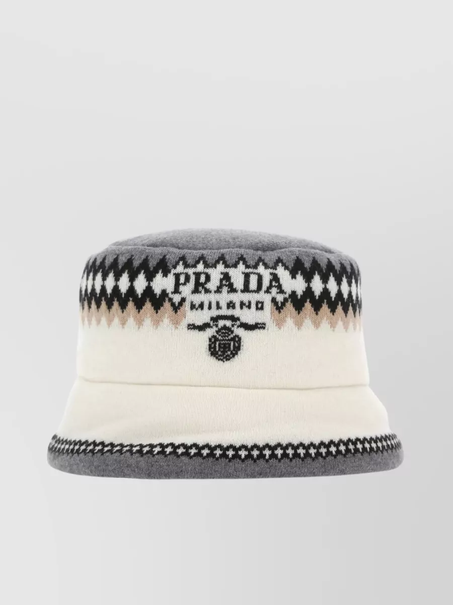 Prada Woman Embroidered Wool Blend Hat In Cream