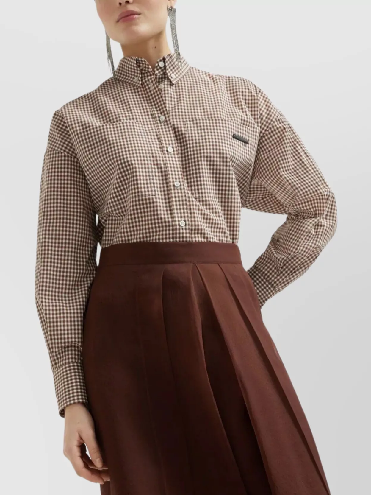Brunello Cucinelli Flared Silk Skirt Sheer Overlay