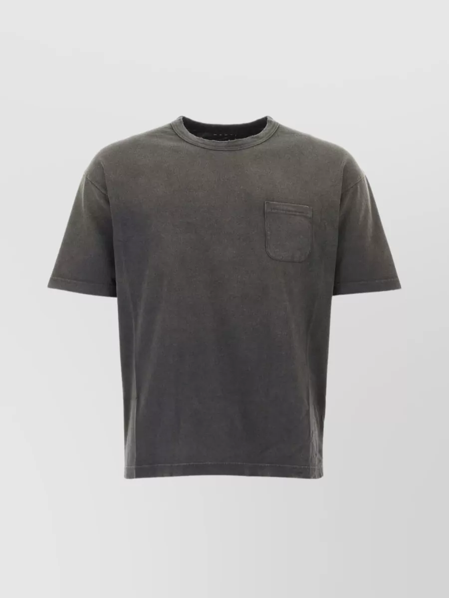 Shop Visvim Crew-neck Distressed Cotton T-shirt With Embroidered Back In Black