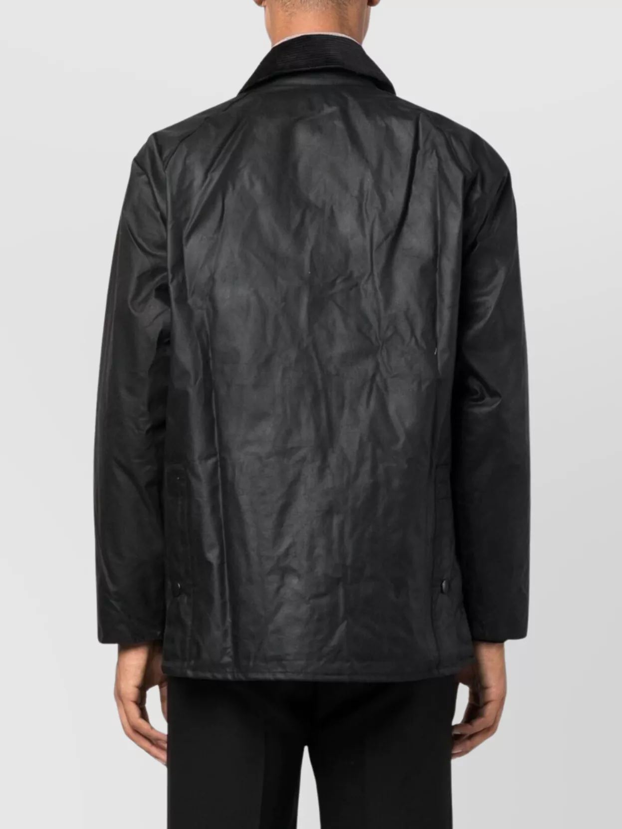 Barbour Waxed Jacket With Corduroy Collar And Pockets In Black