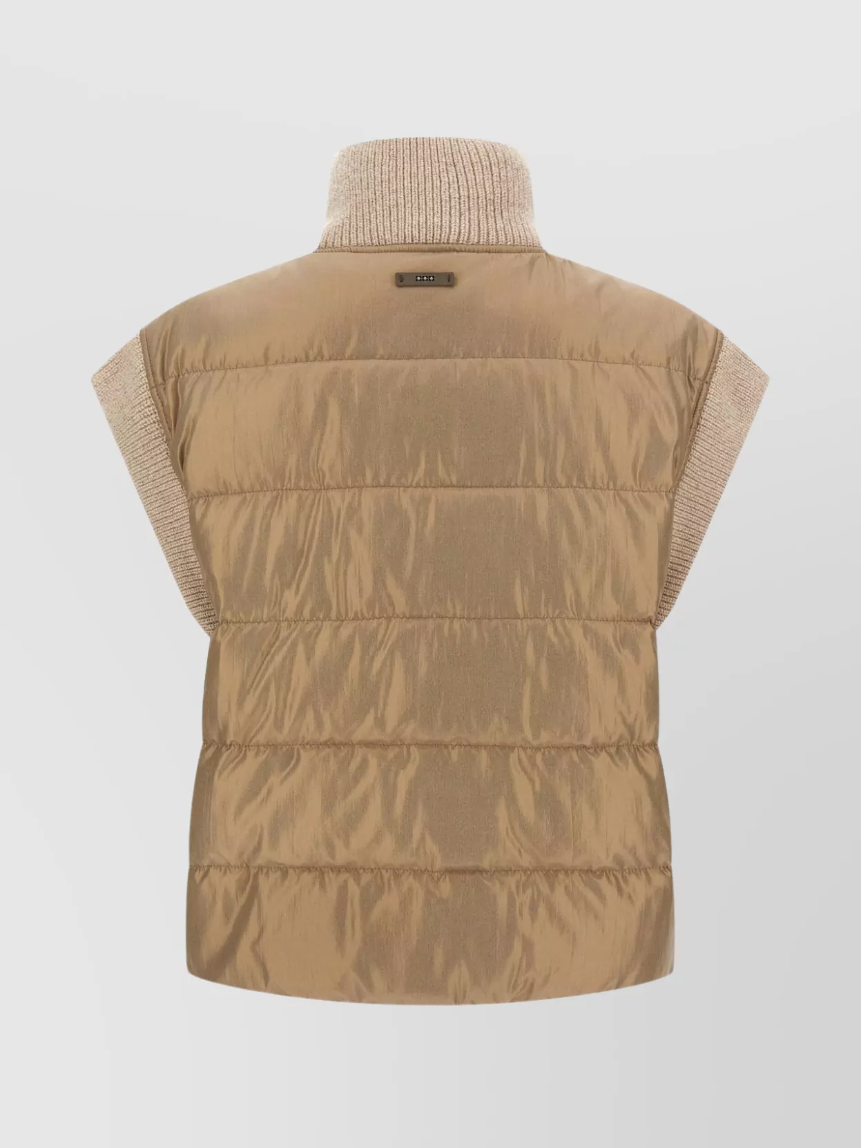 Peserico High Collar Sleeveless Quilted Ribbed Vest In Brown
