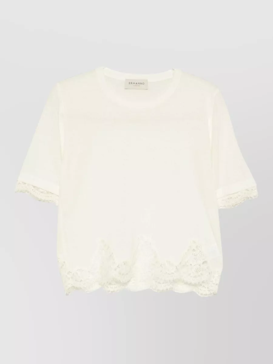 Ermanno Firenze wool lace trim short-sleeve sweater