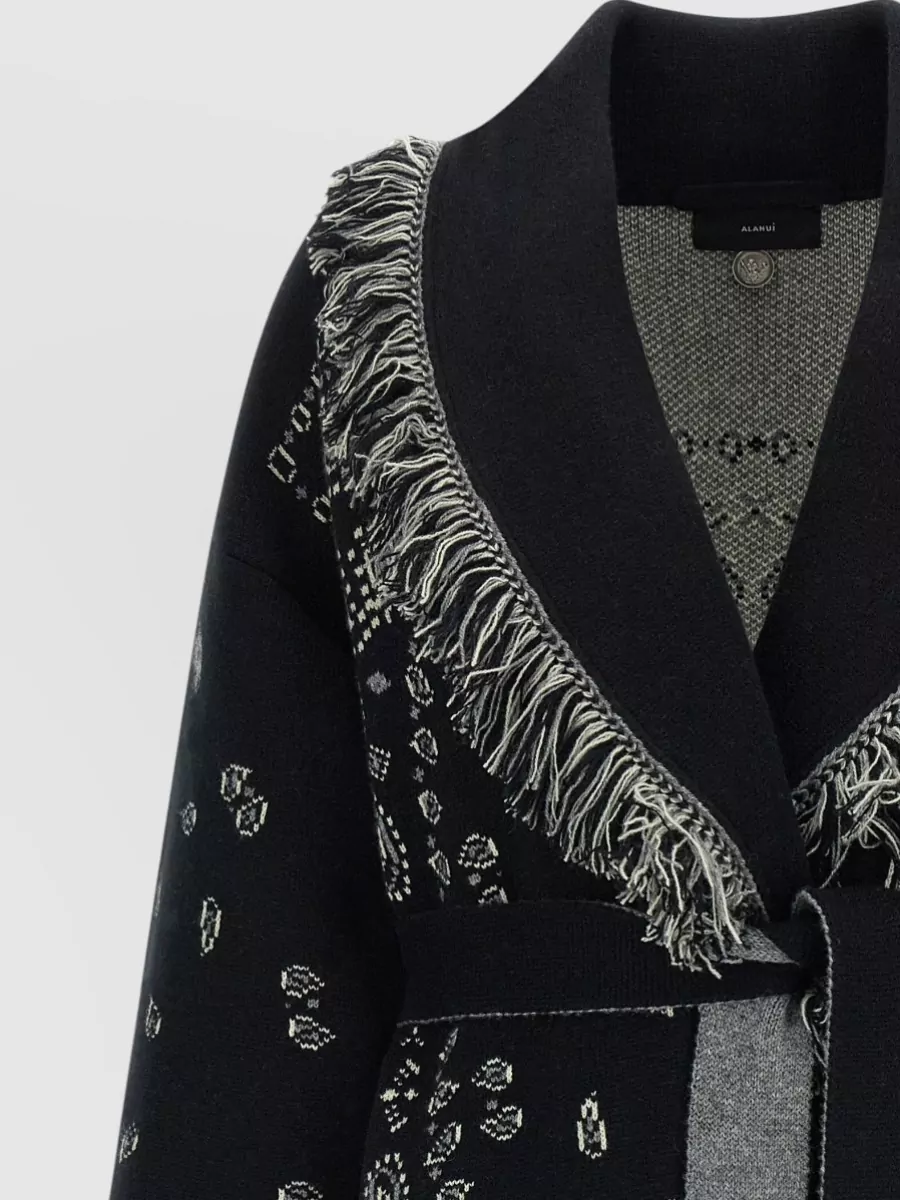 Alanui Cashmere Bandana Fringed Belted Cardigan