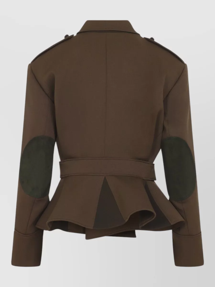Celine Peplum Wool Jacket Structured Shoulders Collar In Brown