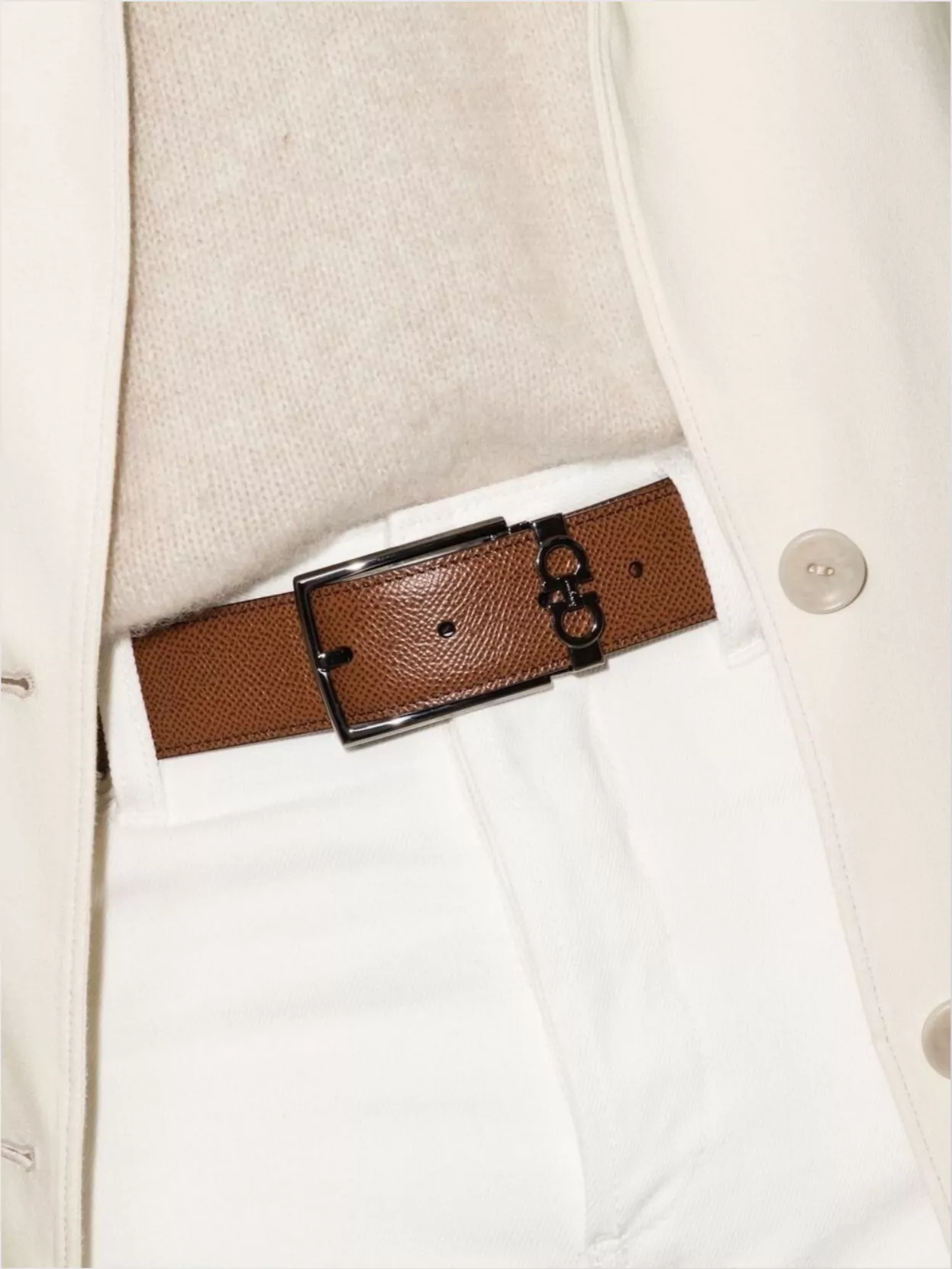 Ferragamo Leather Belt With Reversible Metal Hardware