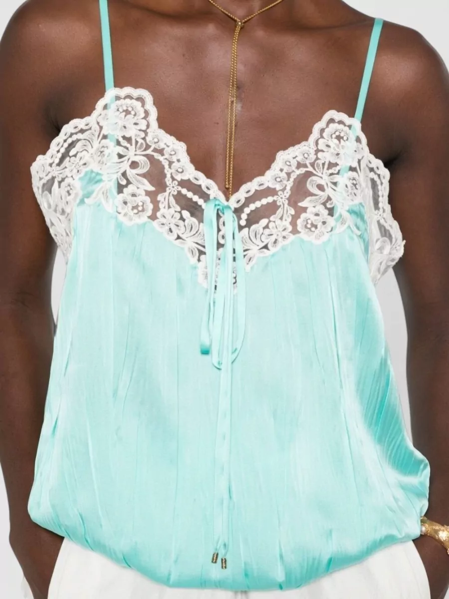 Chloé Silk Lace-Trim V-Neck Spaghetti-Strap Sleeveless Camisole
