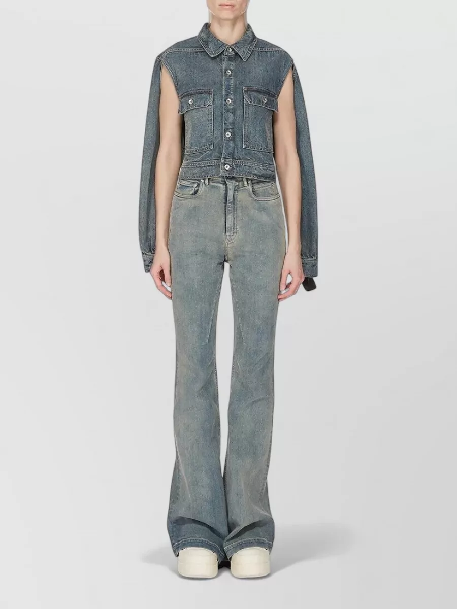 Rick Owens Drkshdw Denim Cape-Sleeve Cropped Shirt Jacket
