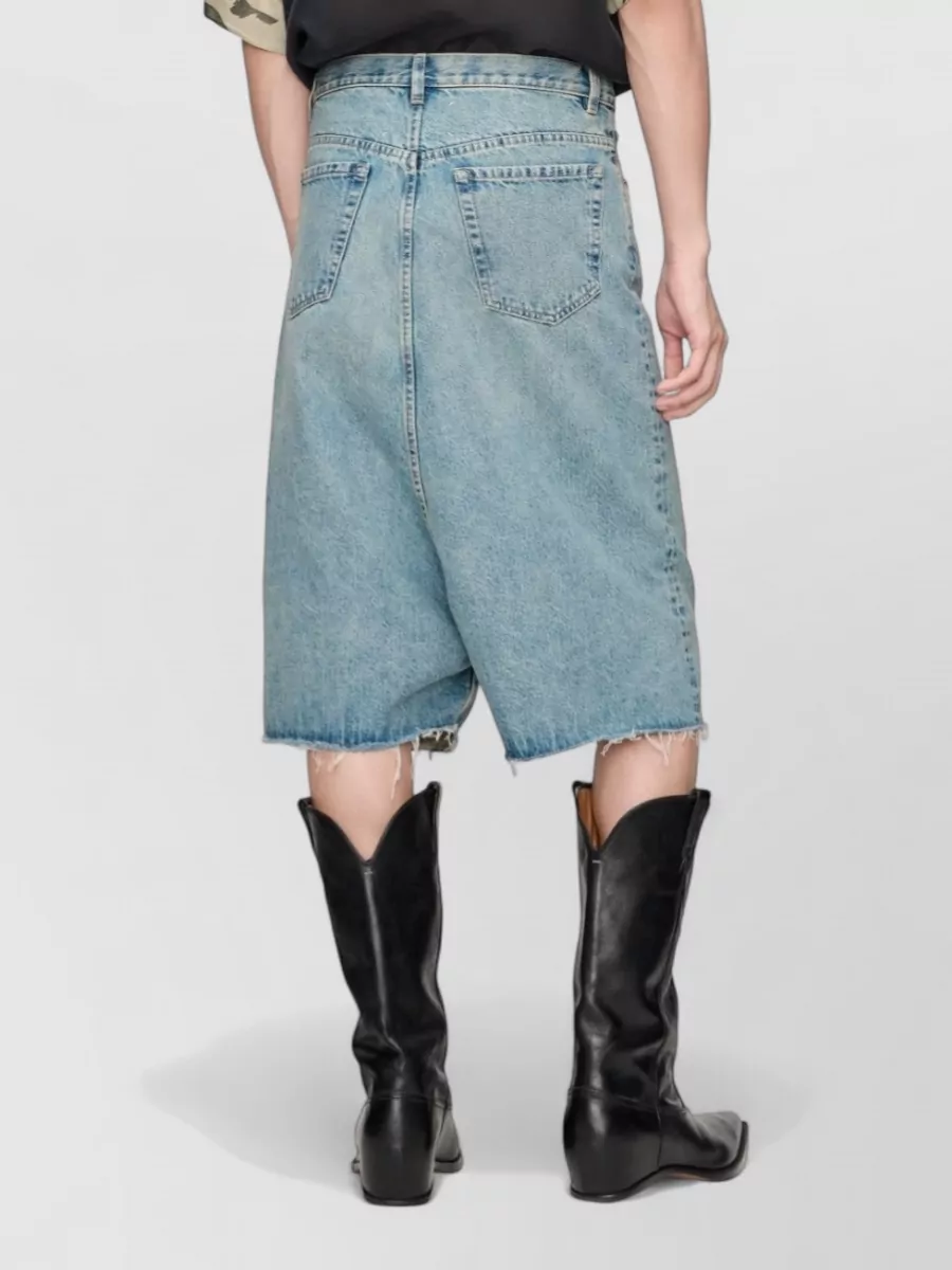 Maison Margiela Denim Dropped-Rise Raw-Cut Hem Bermuda Shorts