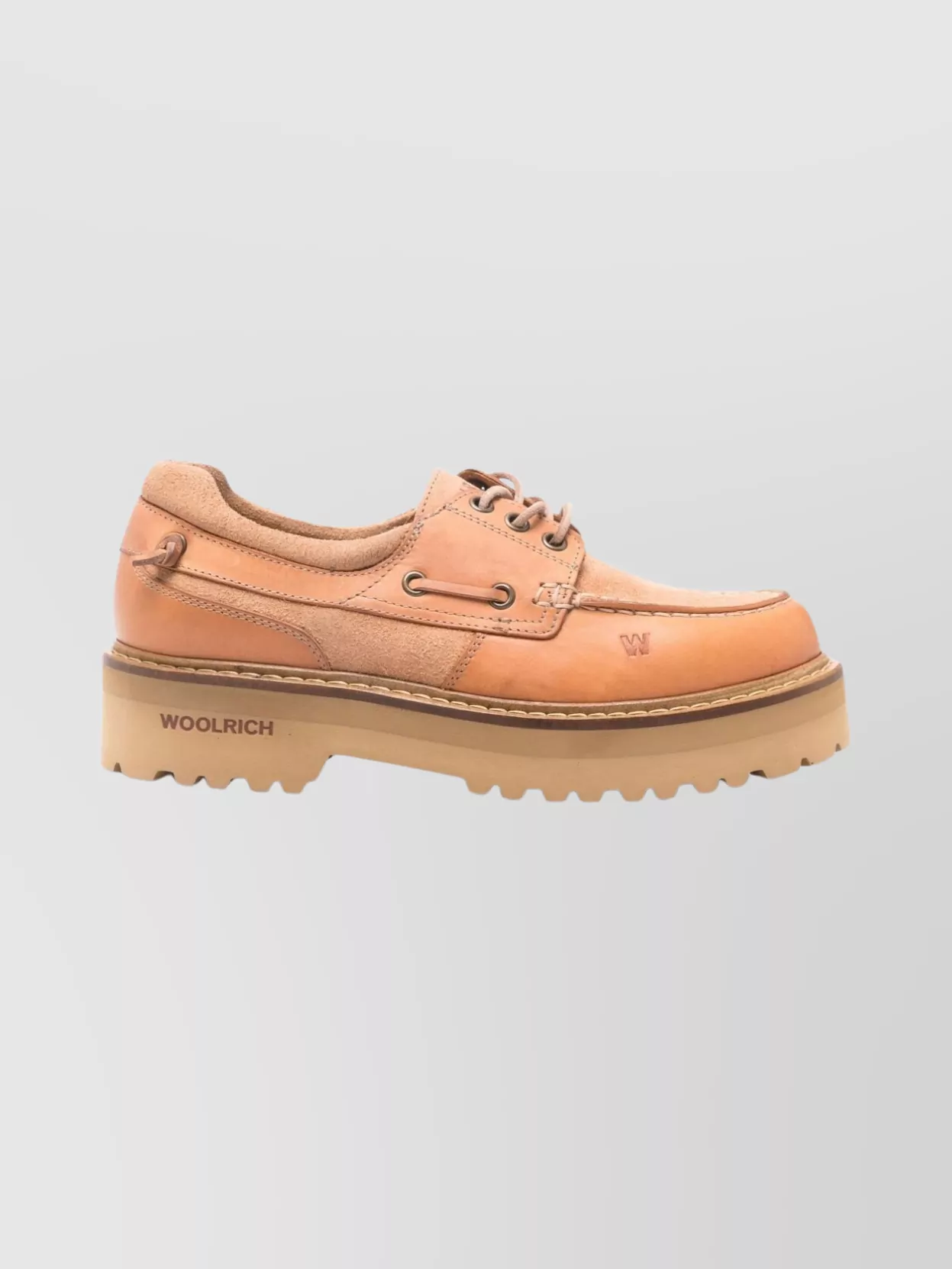 Woolrich Round Toe Leather Lace-up Boat Loafers In Brown