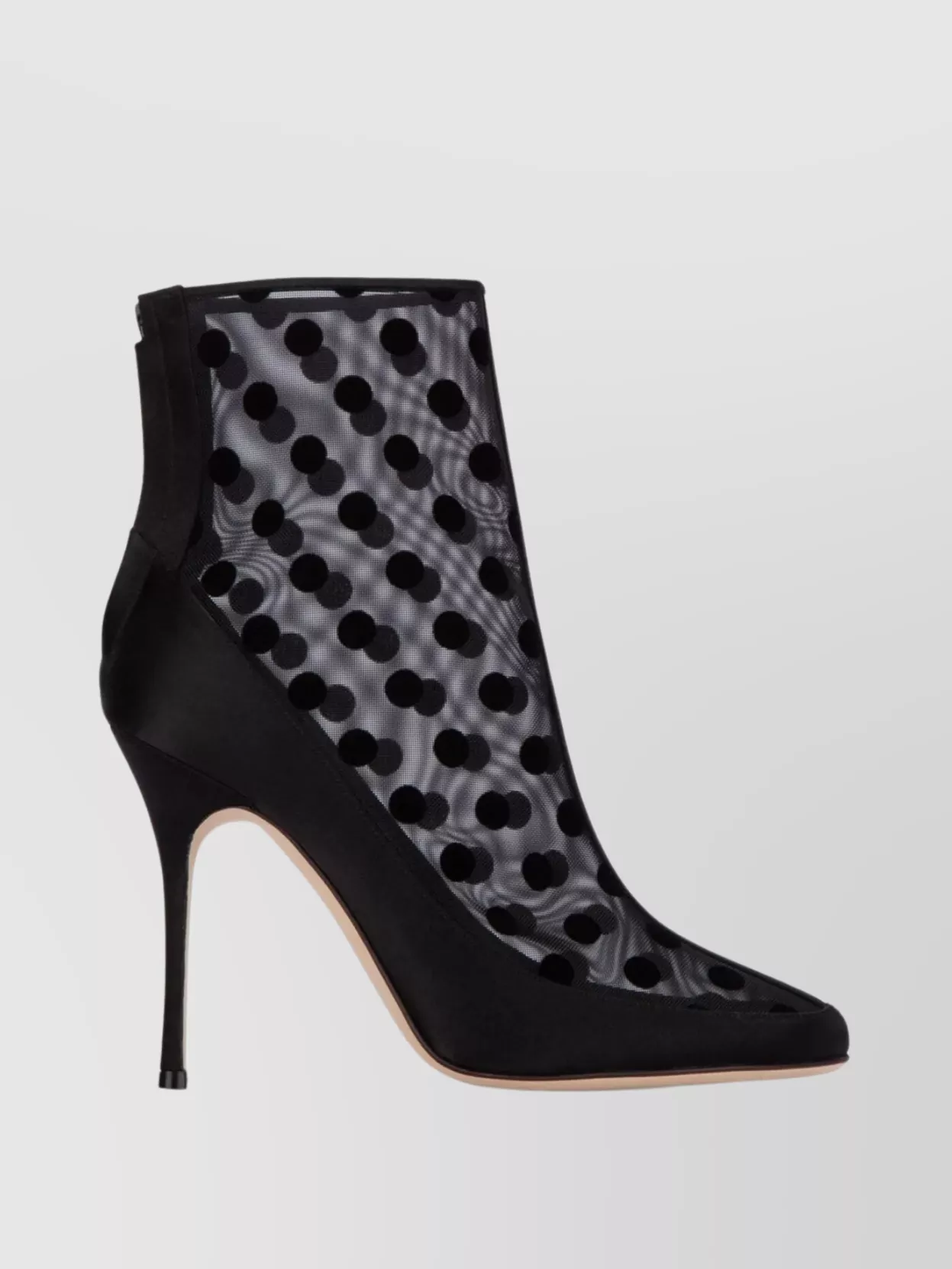 Shop Manolo Blahnik Mesh And Satin Ankle Boots With Pointed Toe And Stiletto Heel