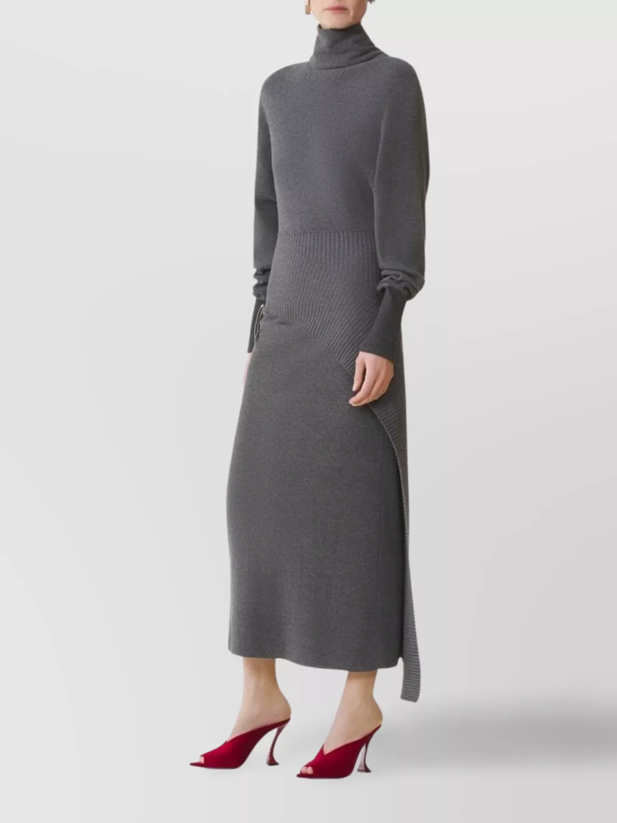 Lanvin Knee Length Dress With Turtleneck And Side Slit In Multi