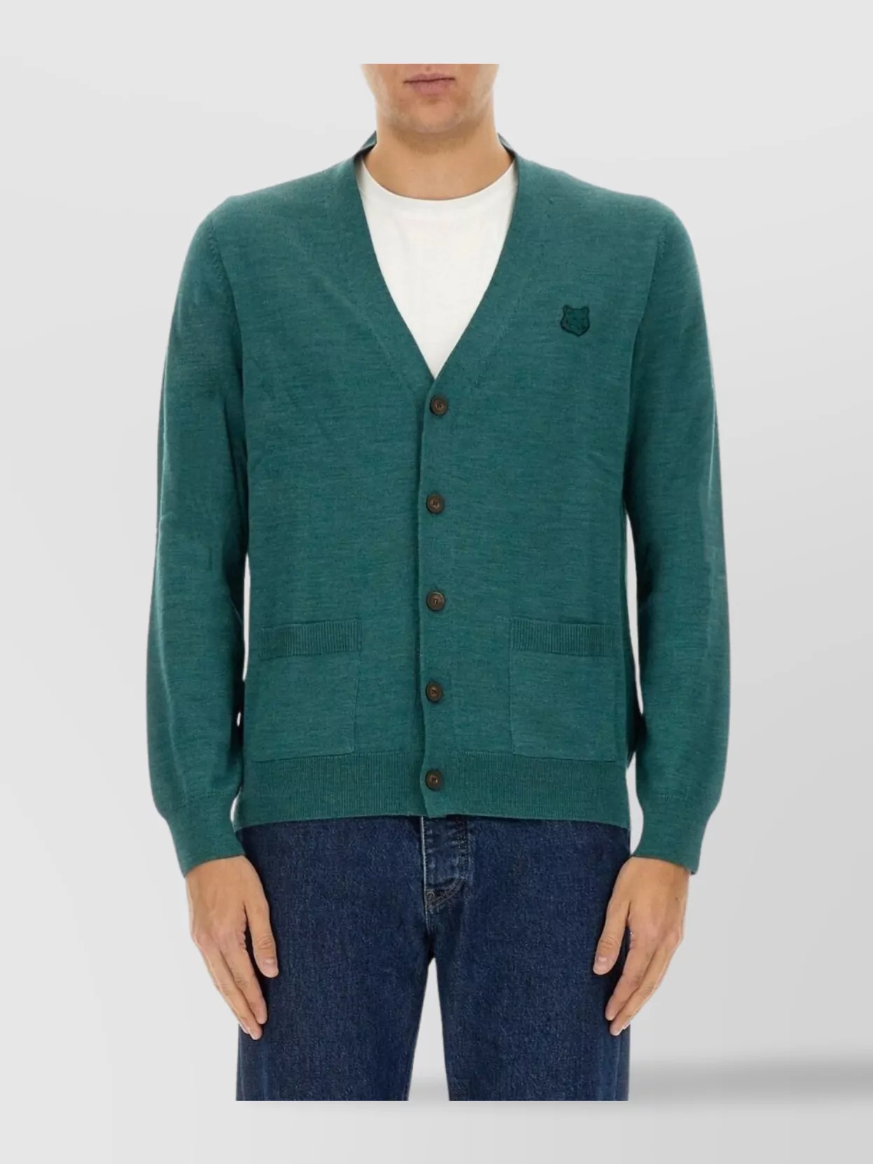 Maison Kitsuné Fox Head Patch V-Neck Cardigan