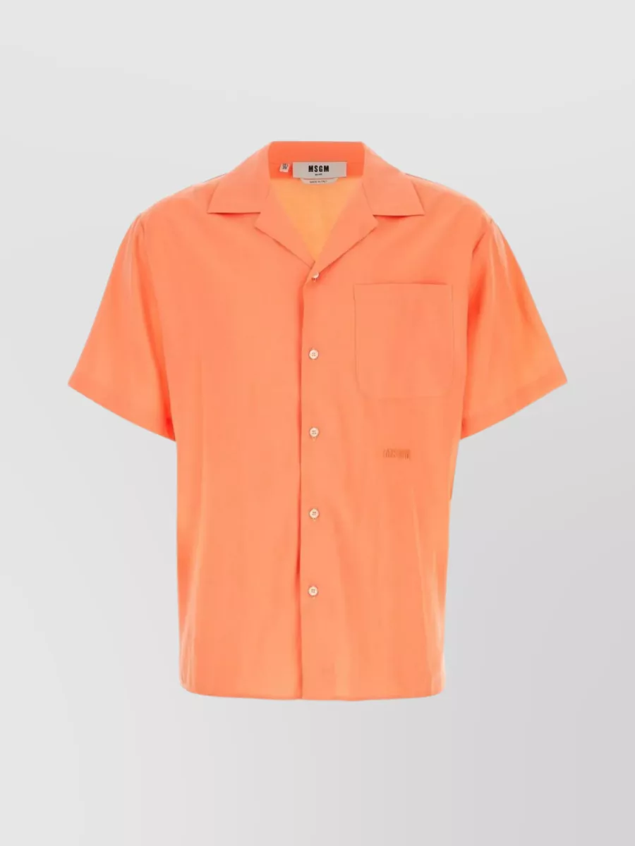 Shop Msgm Blend Shirt With Short Sleeves And Chest Pocket In Orange