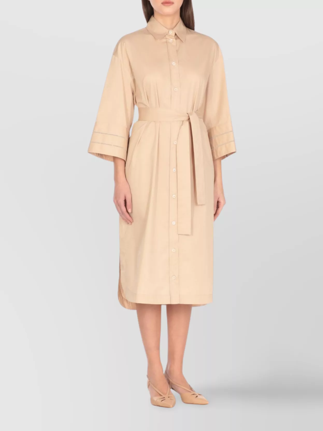 Peserico Cotton Dress With 3/4 Sleeves And Belted Waist