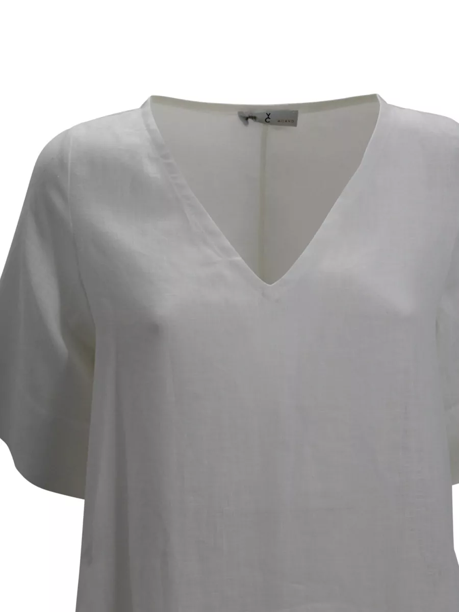 Whyci Linen V-Neck Short-Sleeve Maxi Dress