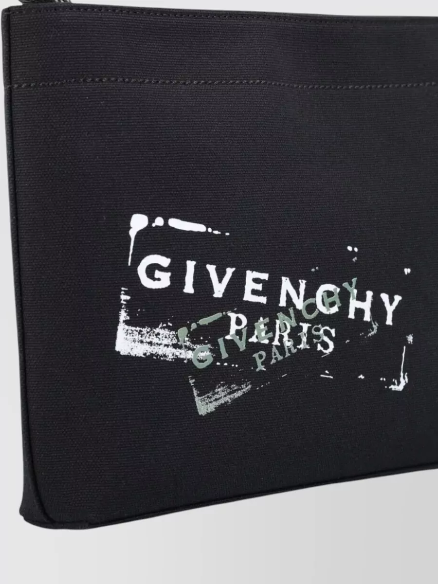Givenchy Logo Print Rectangular Clutch Bag Wrist Strap