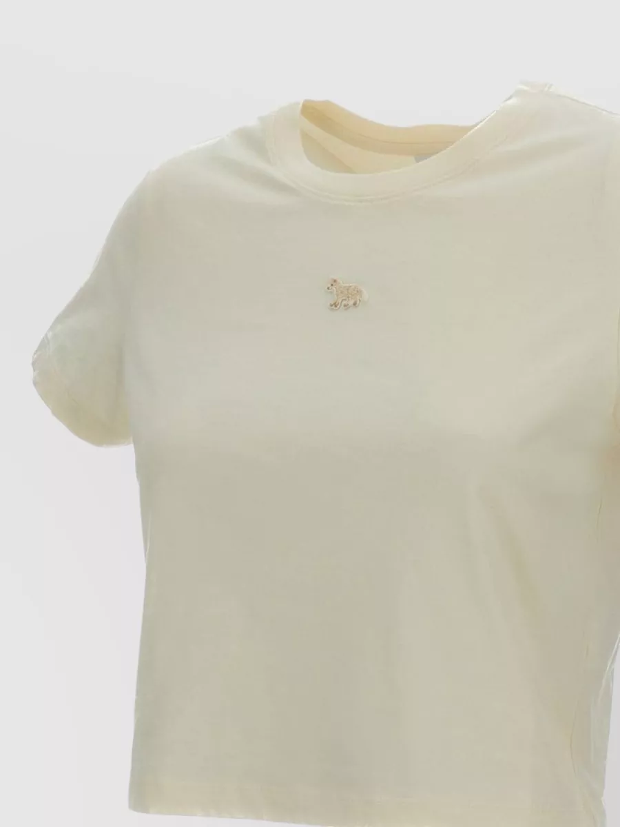 Maison Kitsuné Cropped Logo Cotton T Shirt Embroidered