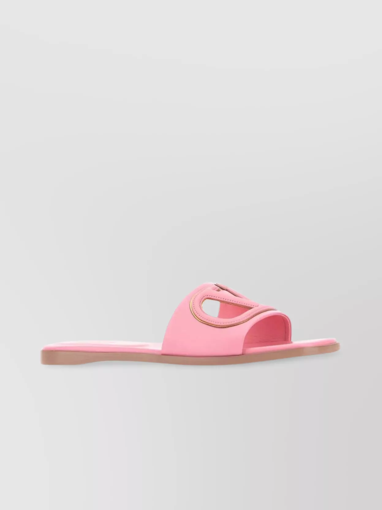 Valentino Garavani Leather Vlogo Slippers With Flat Sole In Pink