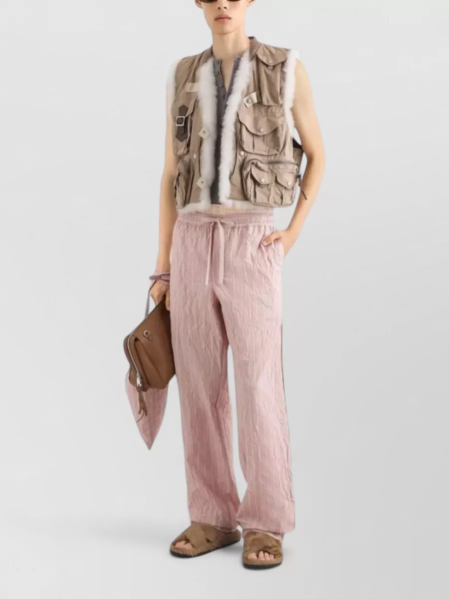 Dolce&Gabbana Striped Crinkled Trousers Side Pockets Stripes