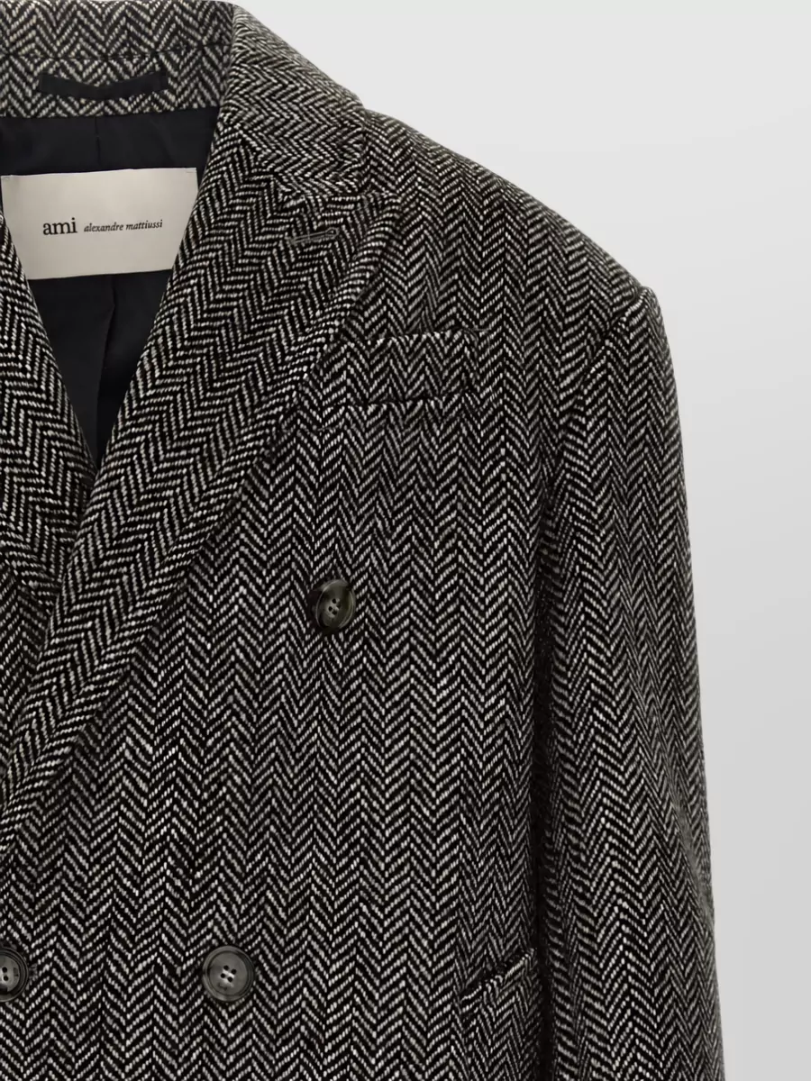 Ami Paris virgin wool herringbone double-breasted coat