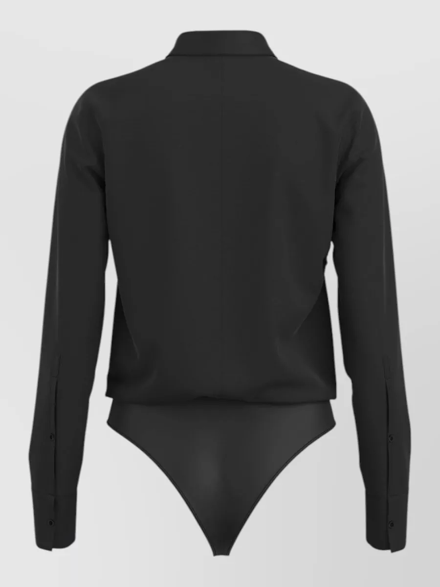 Wolford Collared Long Sleeve Stretch Blouse Bodysuit
