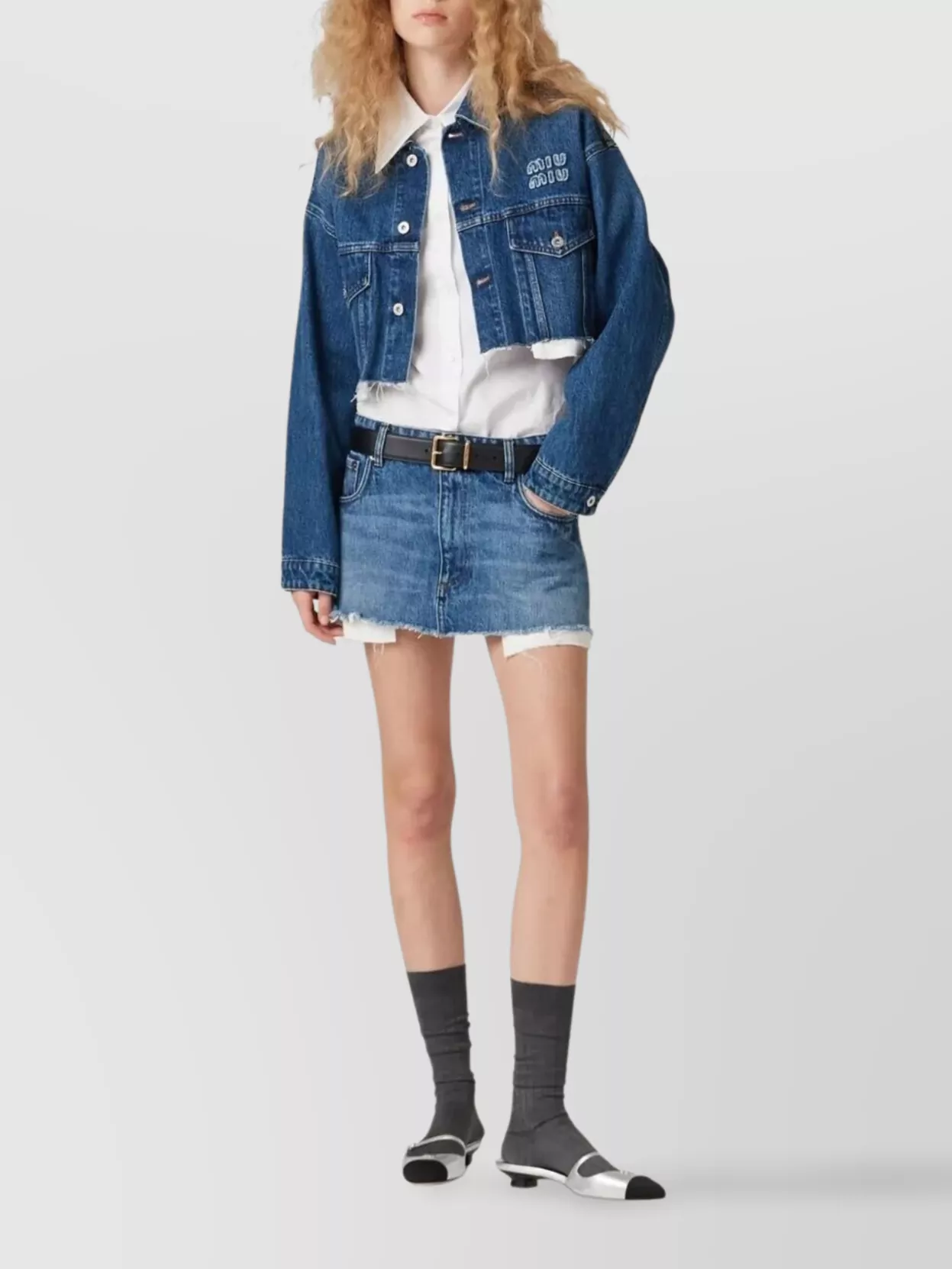Miu Miu Cropped Denim Blouson Featuring Chest Pockets In Blue