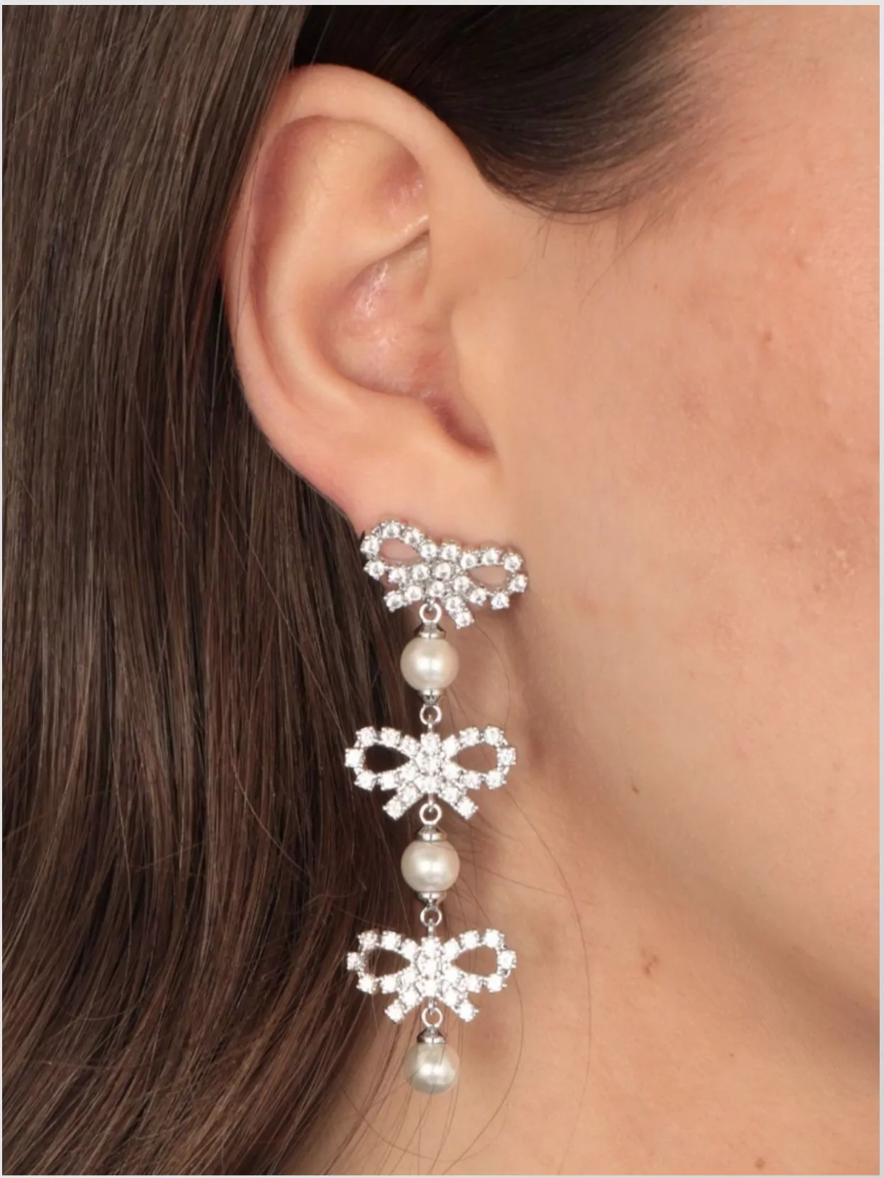 Self-portrait Beaded Bow Brass Crystal Drop Pearl