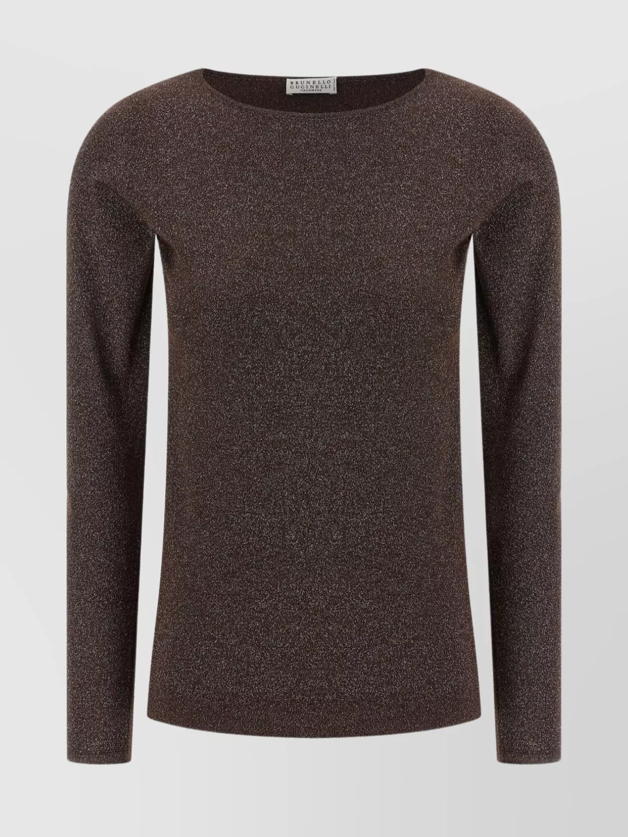 Brunello Cucinelli Shimmering Metallic Knit Top With Long Sleeves In Brown