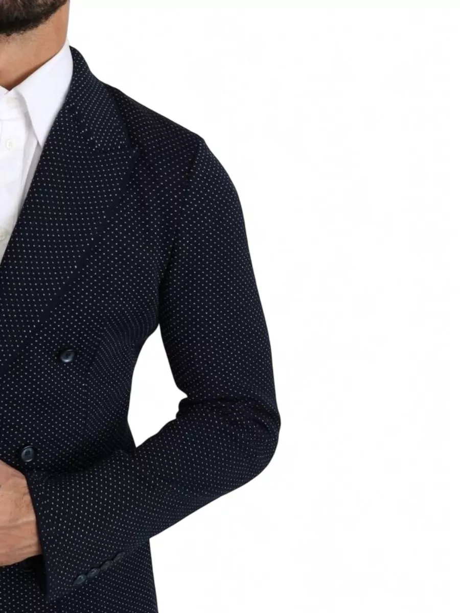 Dolce&Gabbana Virgin Wool Silk Dotted Double-Breasted Blazer