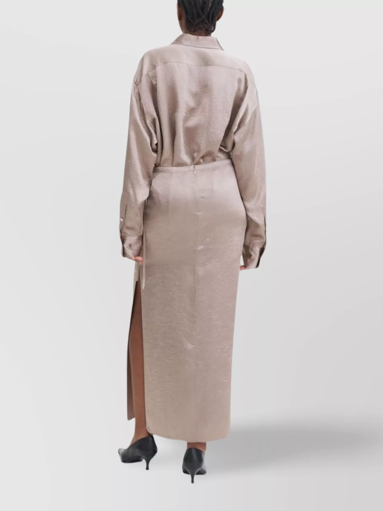 Filippa K Crinkled Satin Midi Skirt With Tie Detail