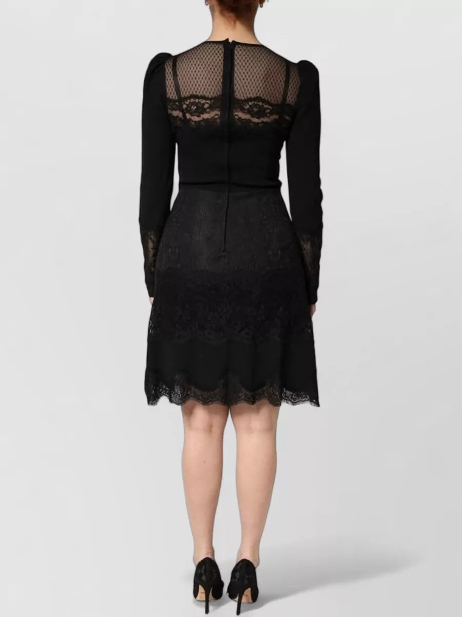 Dolce&Gabbana Lace Sheer Panel Long-Sleeve Knee-Length Dress