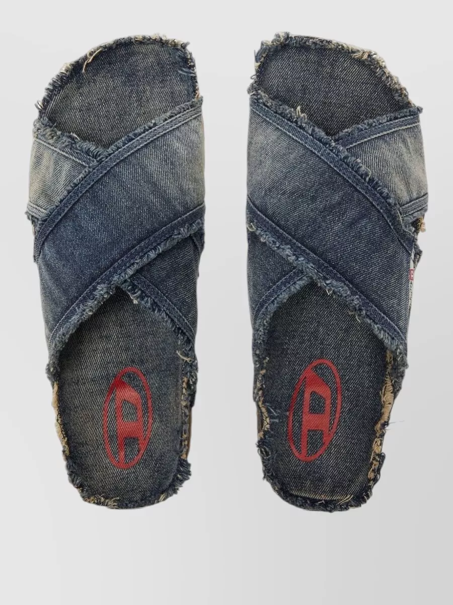 Diesel Nylon Sandals Flat Sole Frayed Edges Open Toe