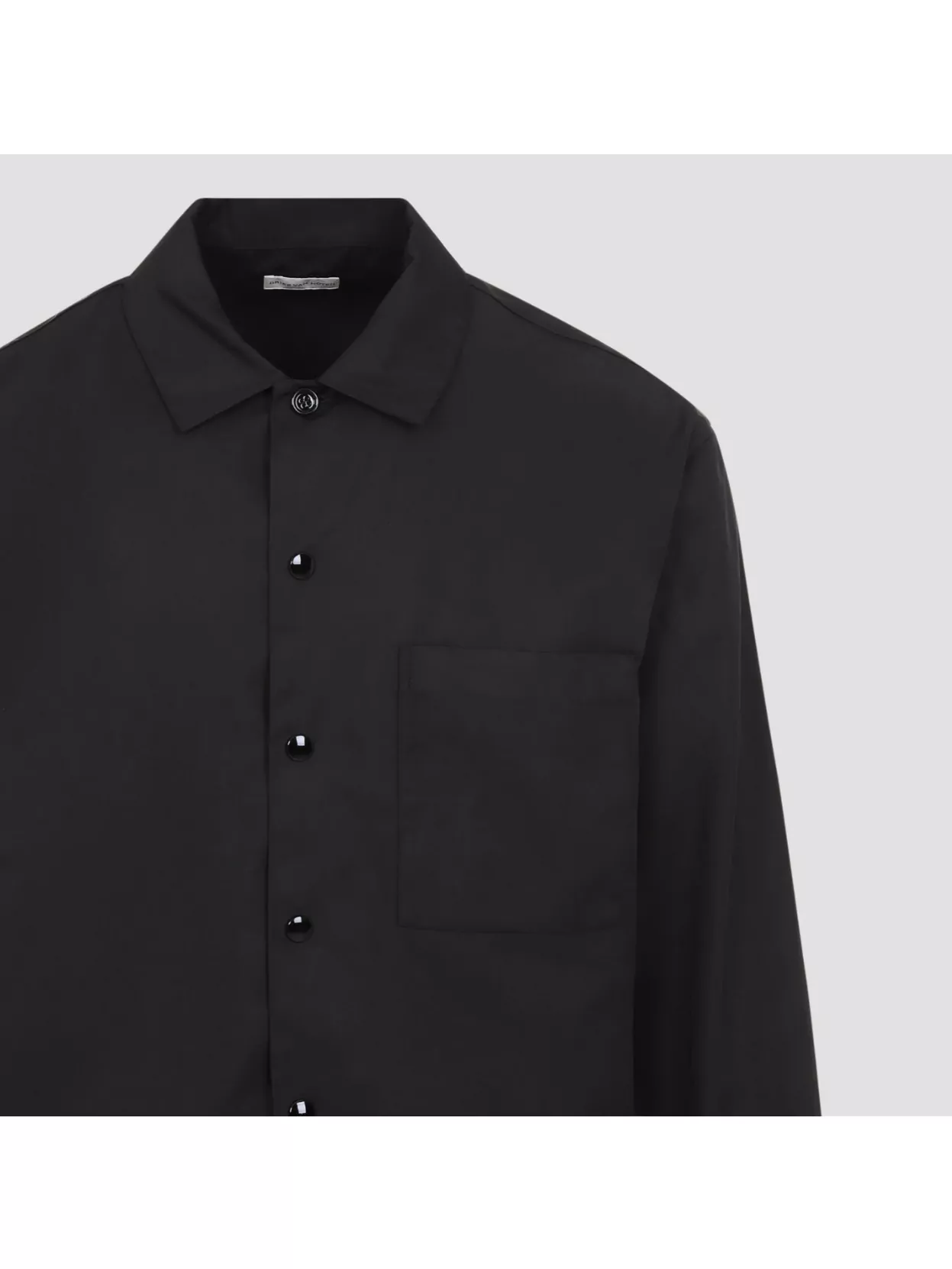 Dries Van Noten Cornish Black Tech Fabric Shirt With Pointed Collar
