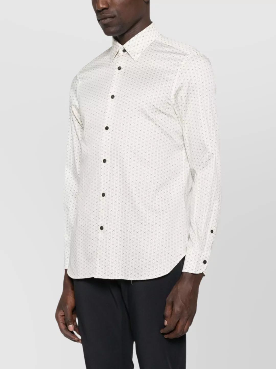Emporio Armani Geometric Print Cotton Shirt With Button-down Collar In White