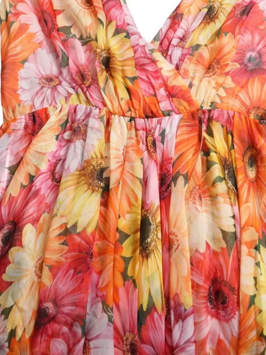 Dolce&Gabbana Silk Floral Print V-Neck Pleated Midi Dress