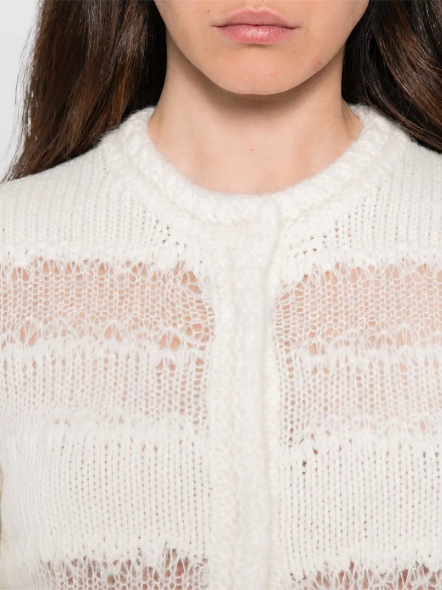 Fabiana Filippi Ribbed Open Knit Striped Wool Silk Cashmere Cardigan