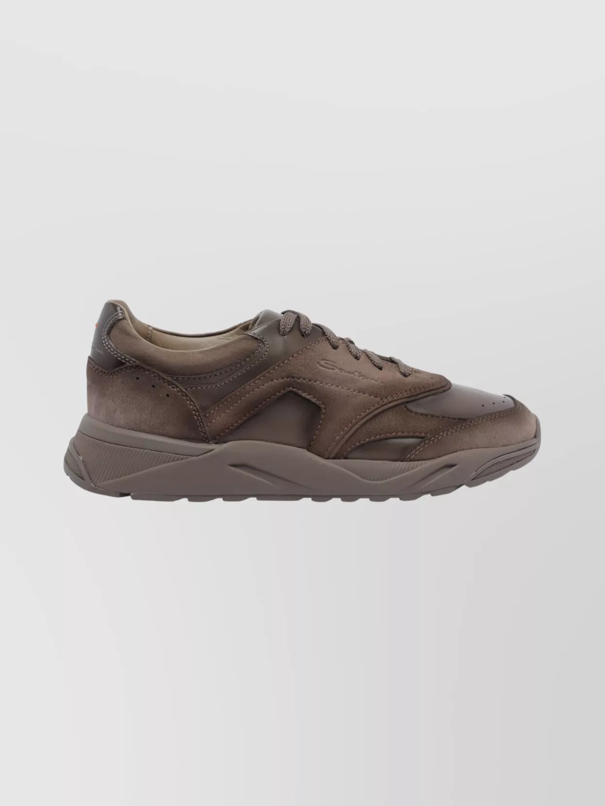 Santoni Round Toe Leather Sneakers With Suede Panels