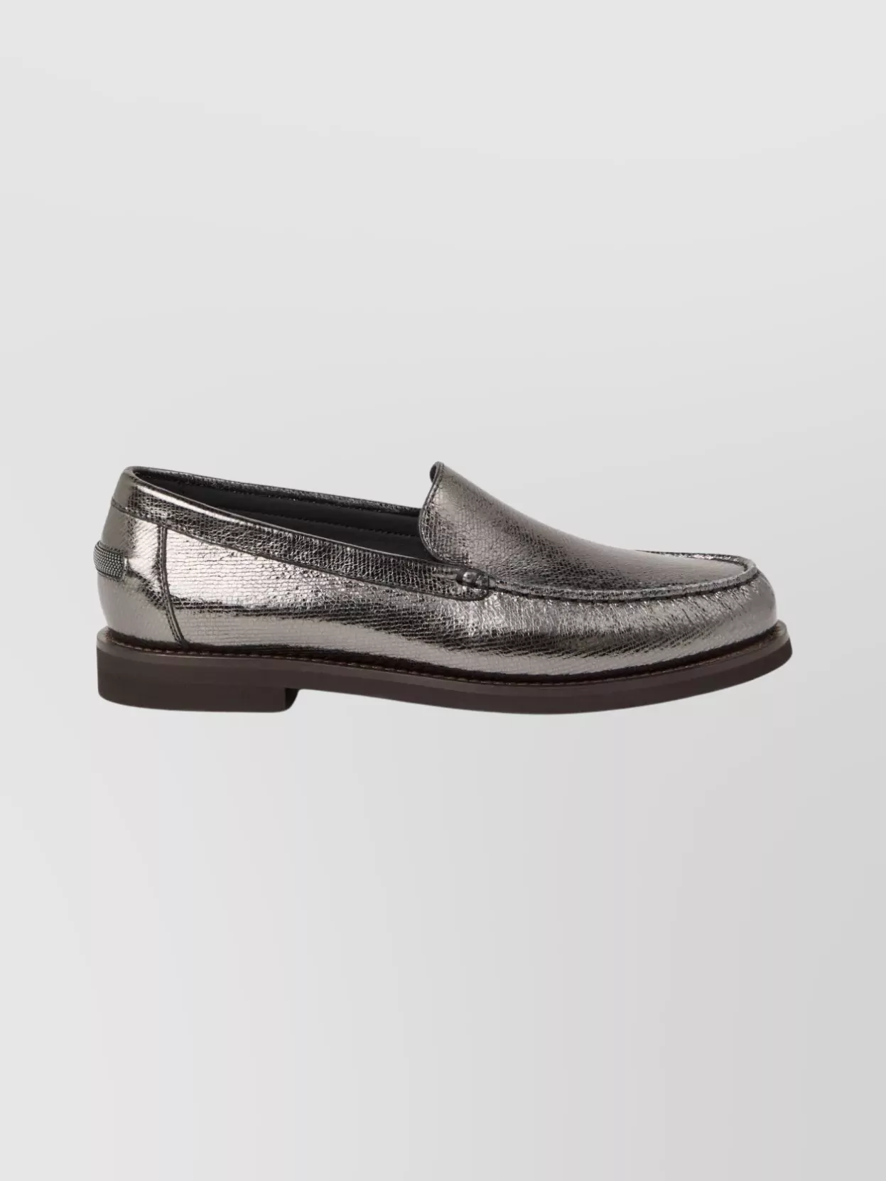 Brunello Cucinelli Metallic Finish Round Toe Loafers With Rubber Sole