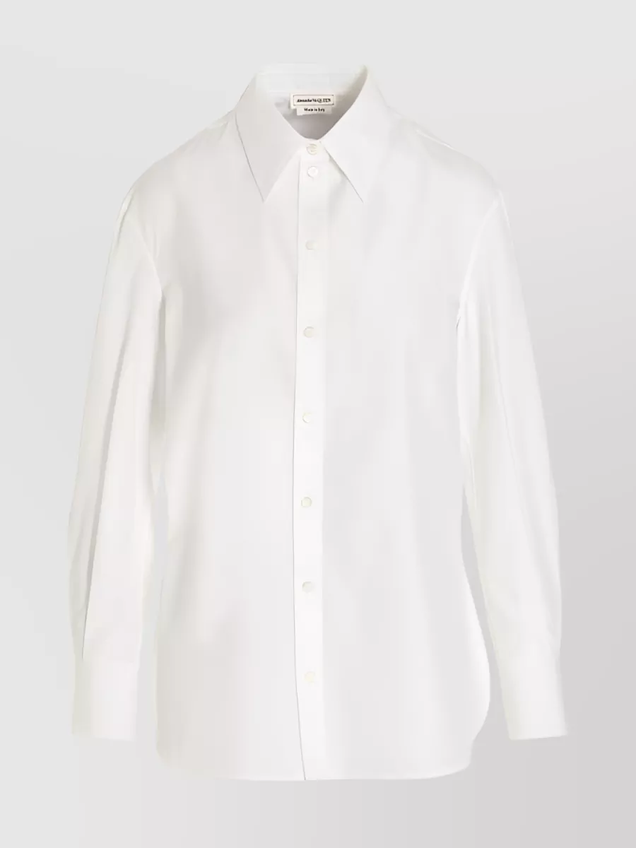 Shop Alexander Mcqueen White Piqué Weave Cotton Shirt With Long Sleeves