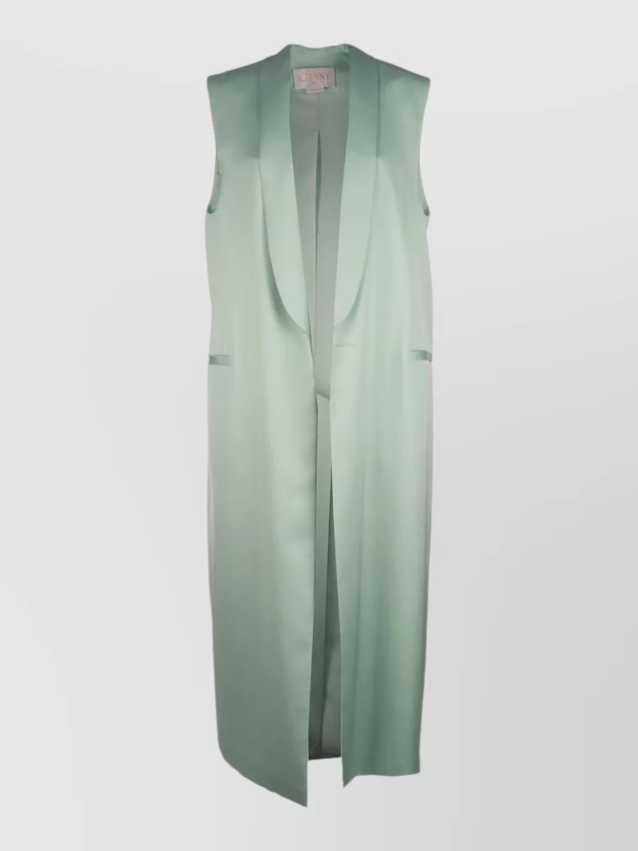 Genny Long Sleeveless Tailored Vest Side Pockets In Green