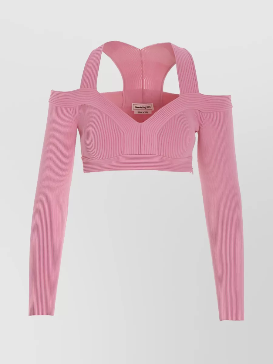 Shop Alexander Mcqueen Shoulder Cut-out Knit Top In Pink