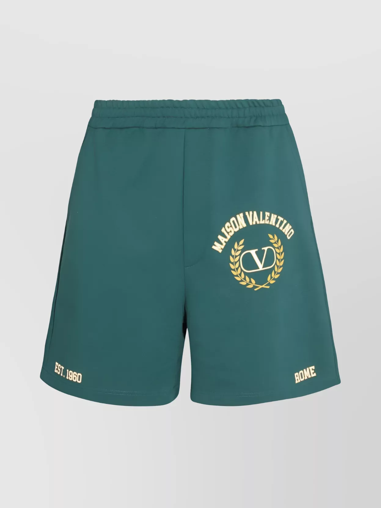 Shop Valentino Elastic Waistband Shorts With Back Pocket In Green