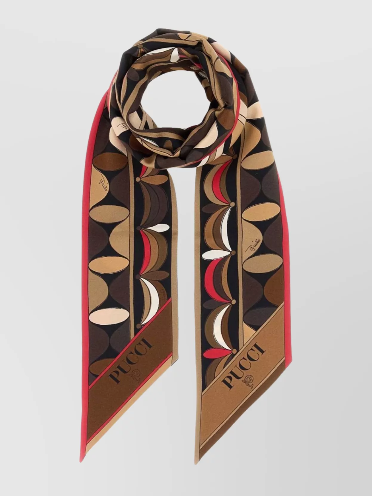 Pucci Geometric Silk Scarf In Lightweight Fabric In Brown