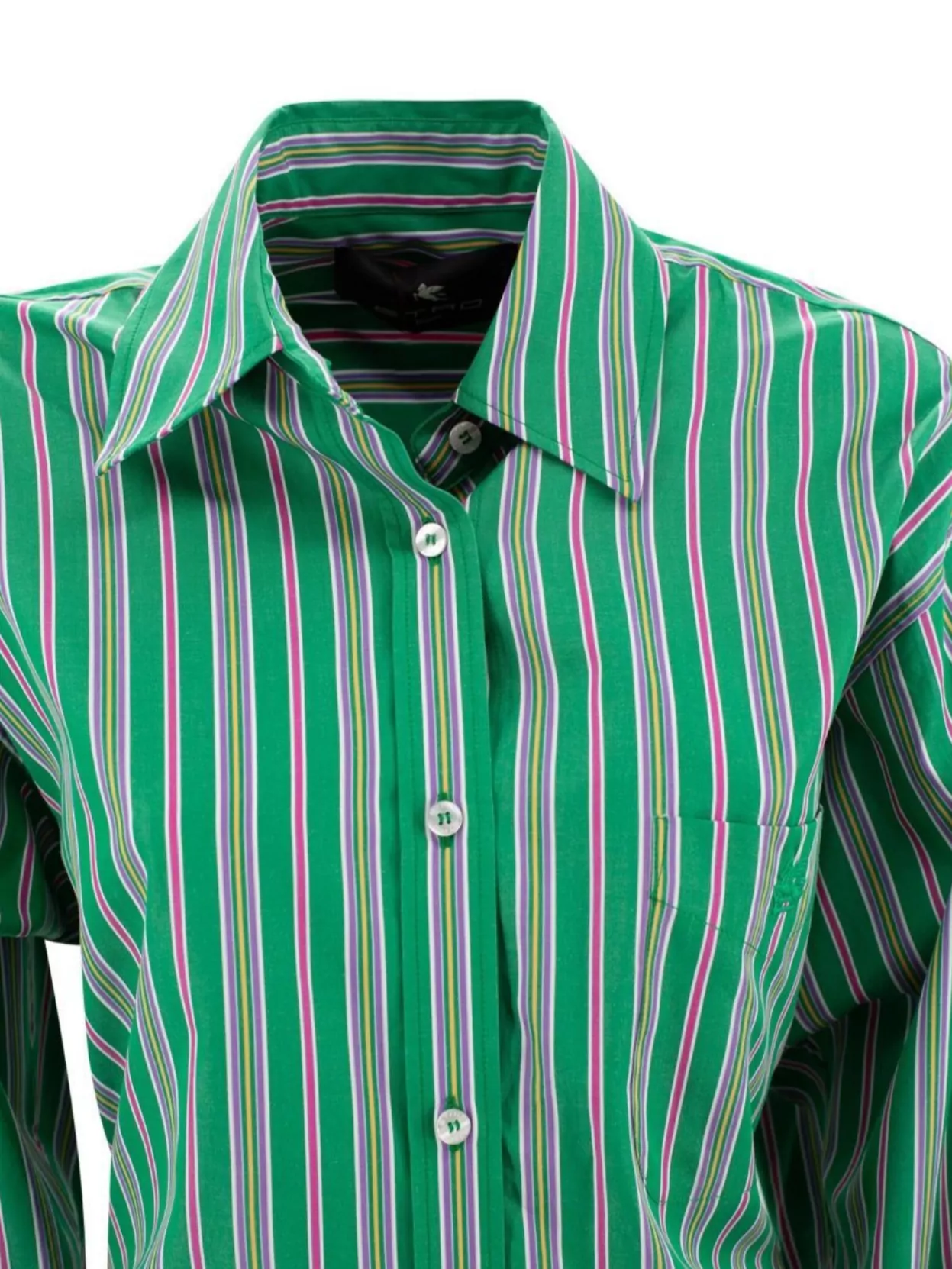 Etro Pocketed Collared Striped Long Sleeve Top