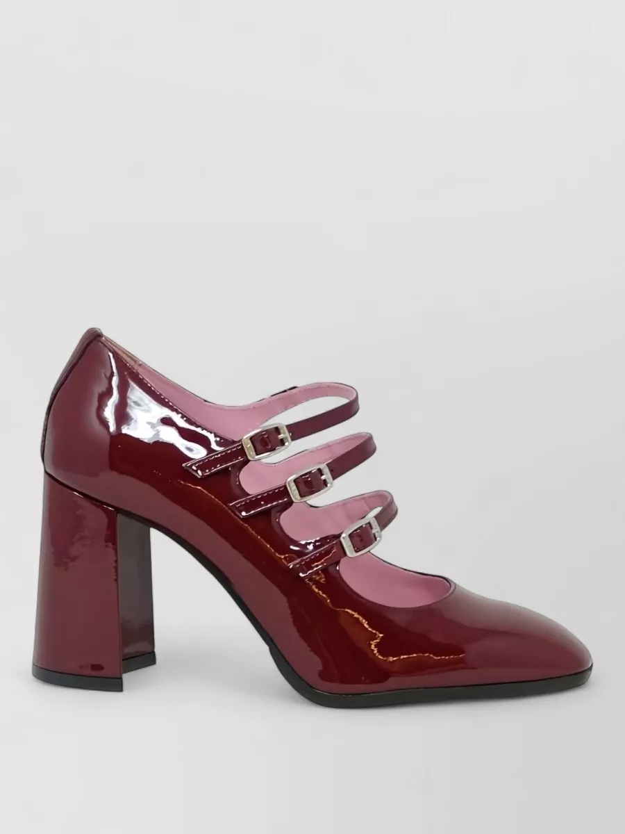 Carel Paris patent leather triple strap block heel pumps