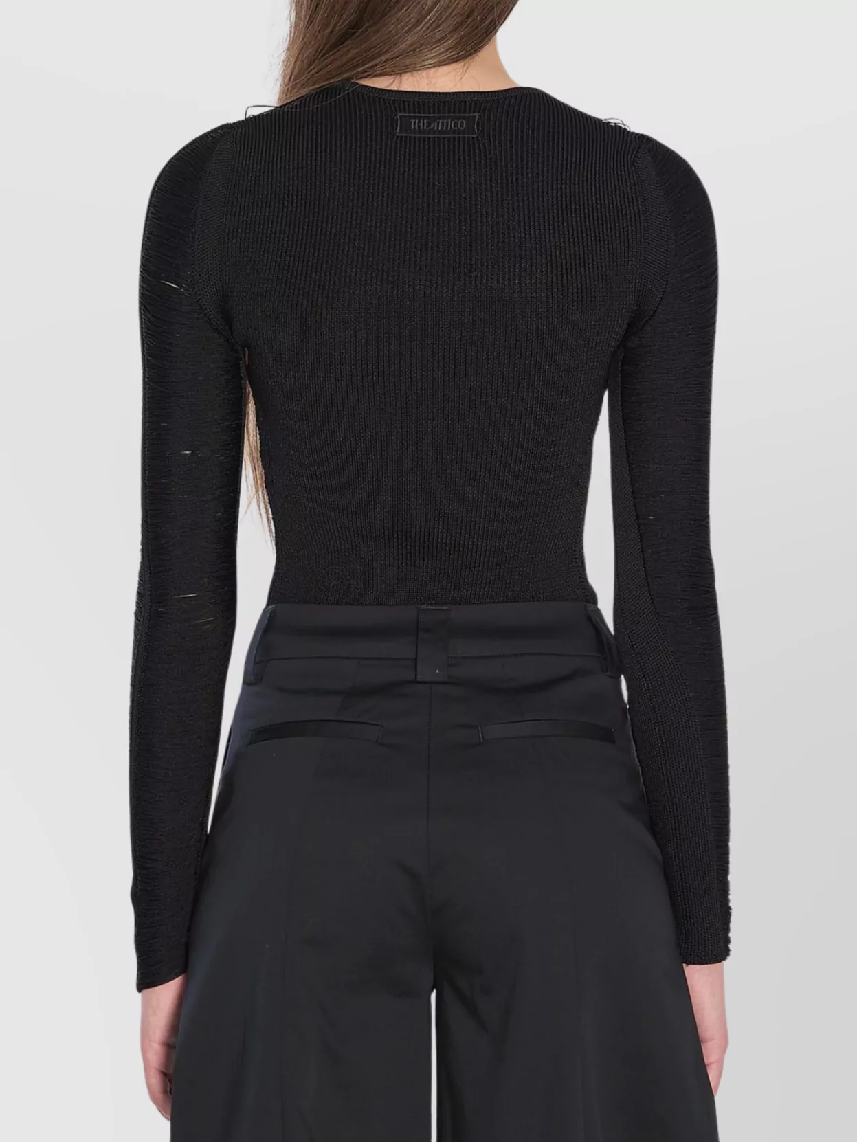 Attico Fringed Viscose Sweater Mesh Back In Black