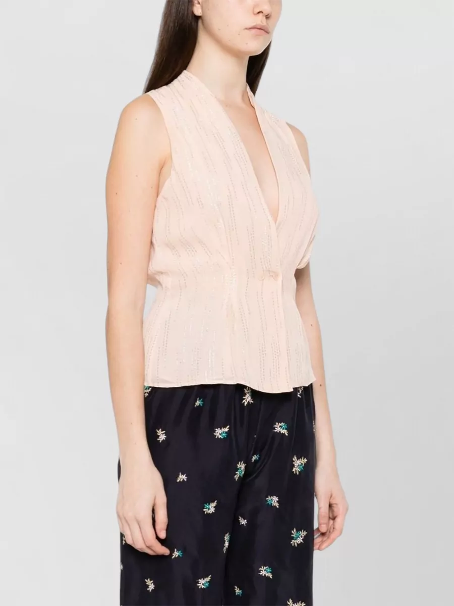 Forte Forte Draped Gathered Peplum Hem V-Neck Sleeveless Top